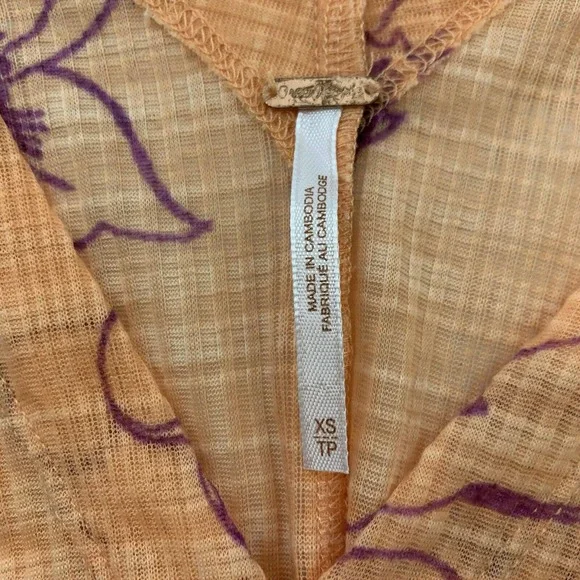 Free People One Dance Crop Top Size XS Coral Orange Purple Floral Knot Tropical - Picture 5 of 10